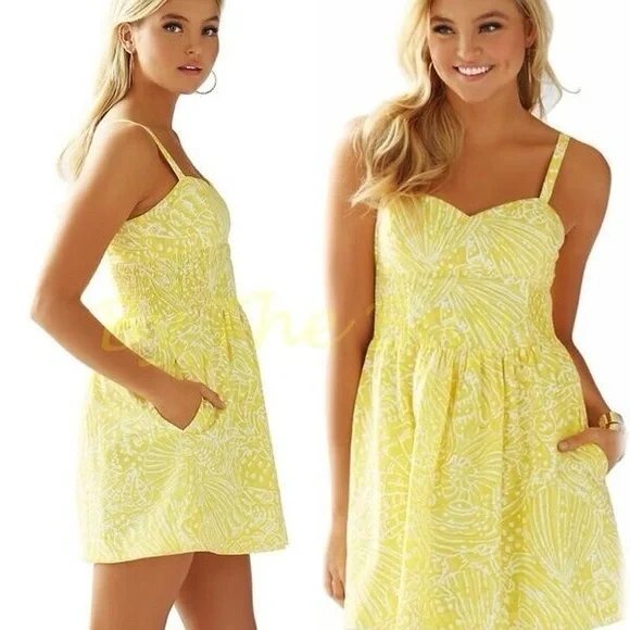 ๐ผ NEW Lilly Pulitzer Christine Yellow Sunglow Fit & Flare Sun Dress, Size 12 ๐ผ - Picture 1 of 8